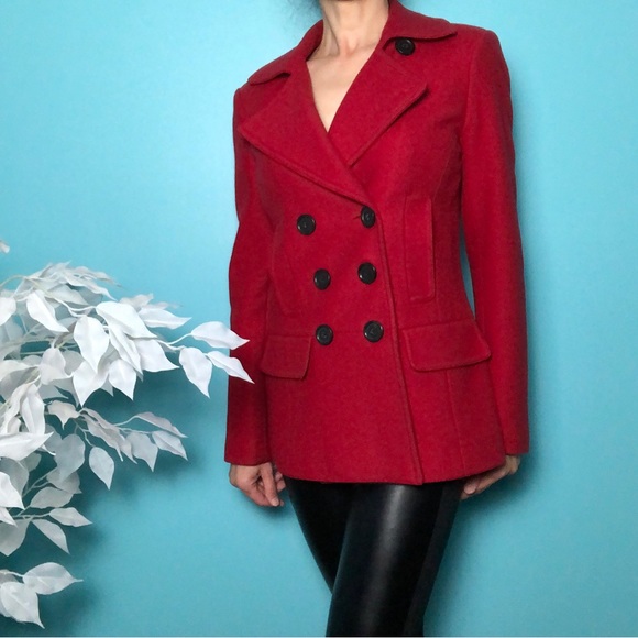 Banana Republic Red Double Breasted Short Italian Wool Coat - Picture 4 of 16